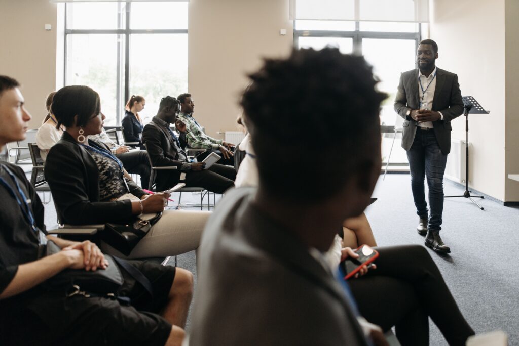 Marketing professionals participating in a leadership training session